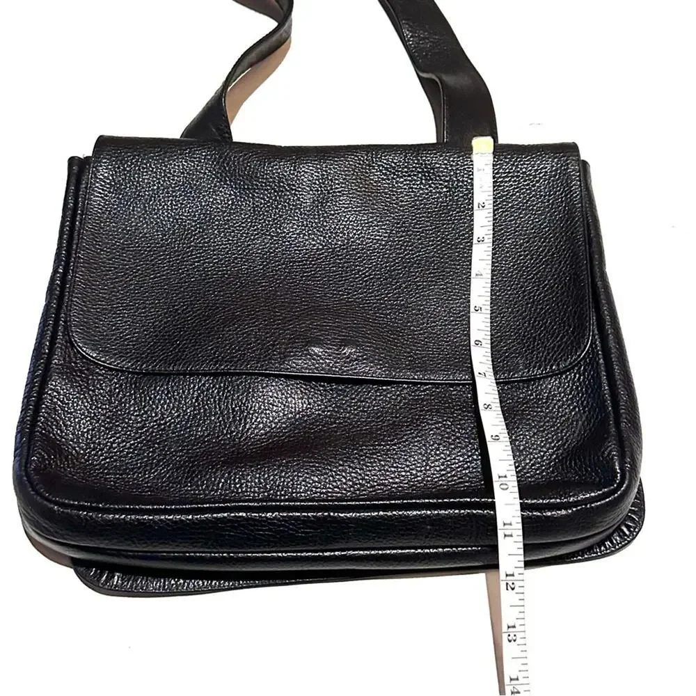 Jennifer Graham Classic Black Pebbled Leather Crossbody Messenger Bag